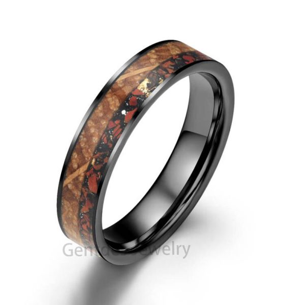 Ceramic Ring,6mm Mens Wedding Band, Meteorite Shaving, Red Dinosaur Bone, Whiskey Barrel Ring, Antler Bands