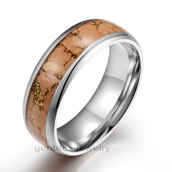 Silver Tungsten Ring, Red Wine Cork Wood Ring,Gold Glitter Paillette Ring,Wedding Bands