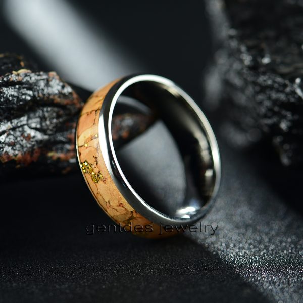 Silver Tungsten Ring, Red Wine Cork Wood Ring,Gold Glitter Paillette Ring,Wedding Bands - 图片 2