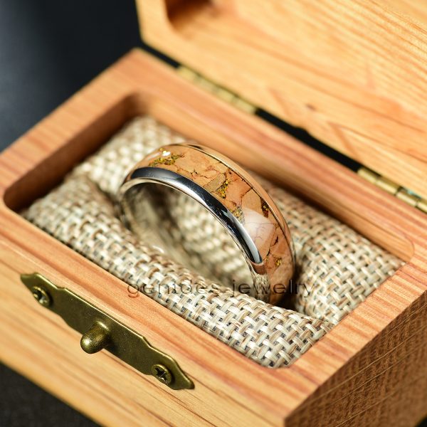 Silver Tungsten Ring, Red Wine Cork Wood Ring,Gold Glitter Paillette Ring,Wedding Bands - 图片 3