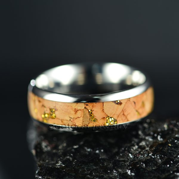 Silver Tungsten Ring, Red Wine Cork Wood Ring,Gold Glitter Paillette Ring,Wedding Bands - 图片 5