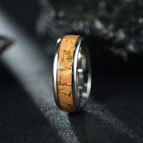 Silver Tungsten Ring, Red Wine Cork Wood Ring,Gold Glitter Paillette Ring,Wedding Bands - 图片 6