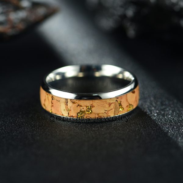 Silver Tungsten Ring, Red Wine Cork Wood Ring,Gold Glitter Paillette Ring,Wedding Bands - 图片 4